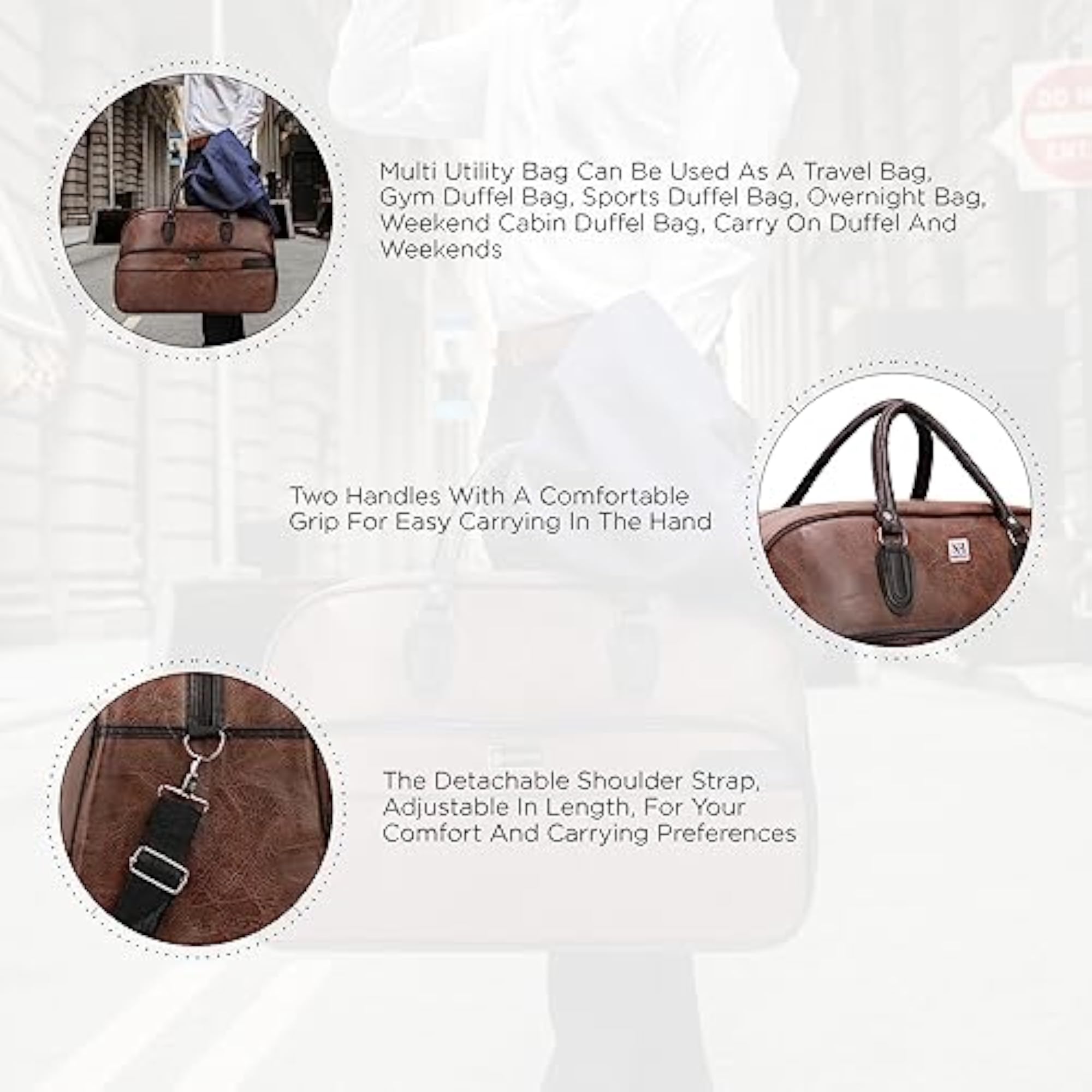 Large Leather Duffle Bag for Travel, Stylish Cabin Bag